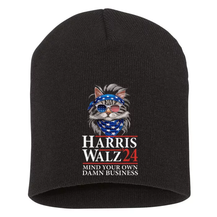 Walz Mind Your Own Damn Business Harris Waltz Cat Lady Gift Short Acrylic Beanie