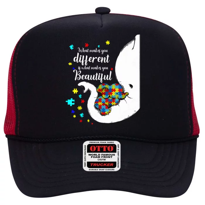 What Makes You Different Elephant Mom Autism Child Awareness High Crown Mesh Trucker Hat