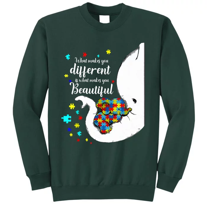 What Makes You Different Elephant Mom Autism Child Awareness Tall Sweatshirt