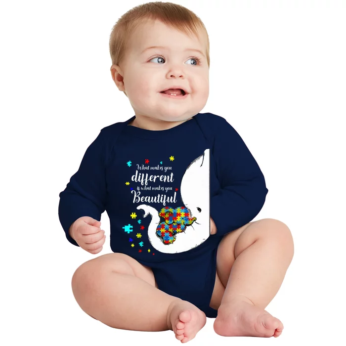 What Makes You Different Elephant Mom Autism Child Awareness Baby Long Sleeve Bodysuit