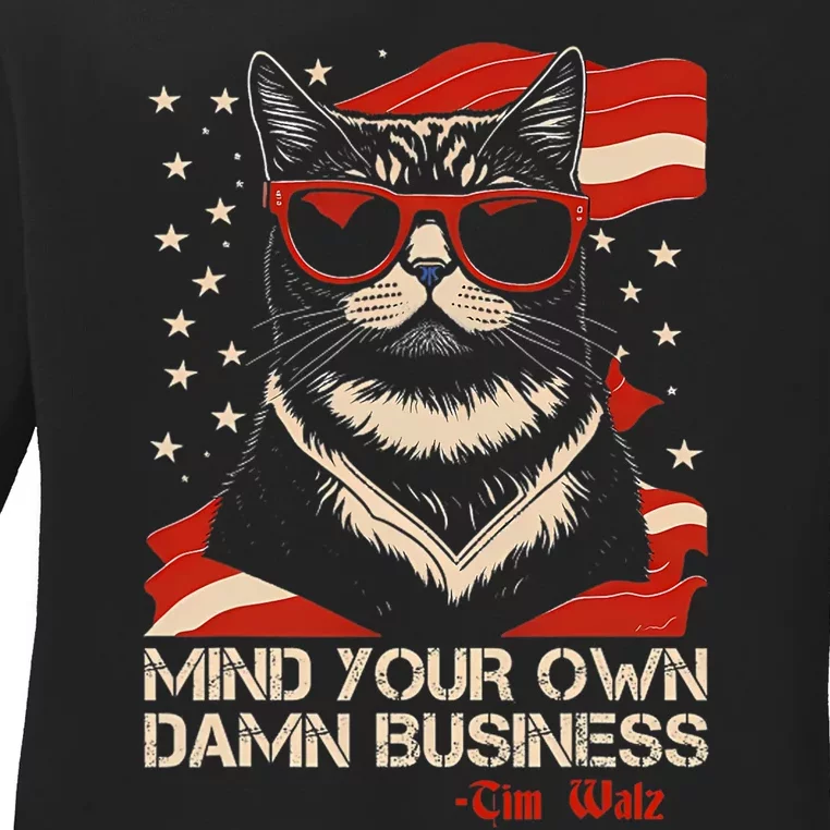 Walz Mind Your Own Damn Business Harris Waltz Cat Lady Ladies Long Sleeve Shirt