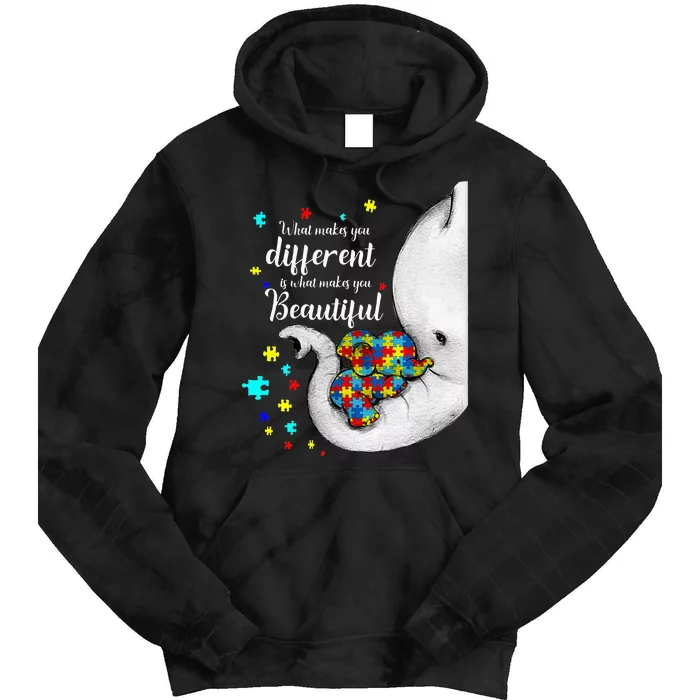 What Makes You Different Elephant Mom Autism Child Awareness Tie Dye Hoodie