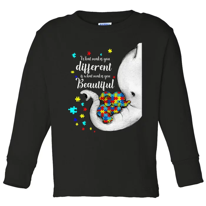 What Makes You Different Elephant Mom Autism Child Awareness Toddler Long Sleeve Shirt