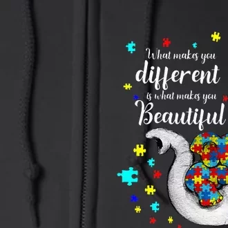 What Makes You Different Elephant Mom Autism Child Awareness Full Zip Hoodie