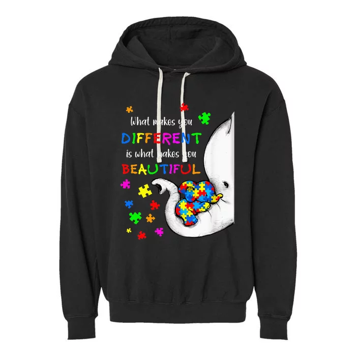 What Makes You Different Elephant Mom Autism Child Awareness Garment-Dyed Fleece Hoodie