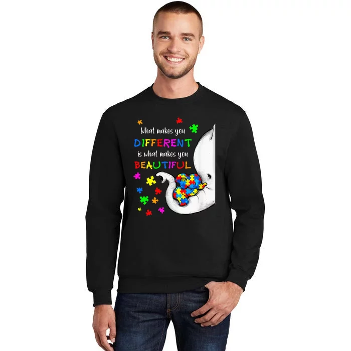 What Makes You Different Elephant Mom Autism Child Awareness Tall Sweatshirt