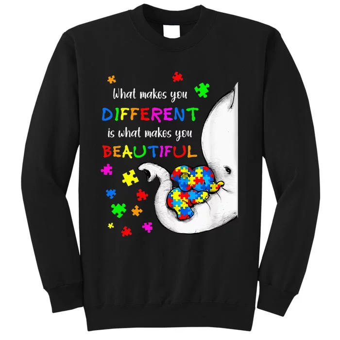 What Makes You Different Elephant Mom Autism Child Awareness Tall Sweatshirt