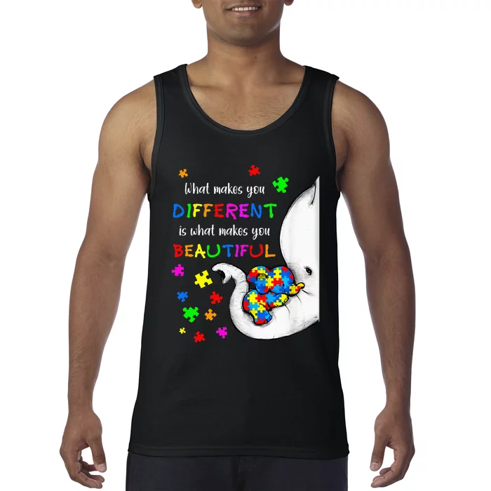 What Makes You Different Elephant Mom Autism Child Awareness Tank Top