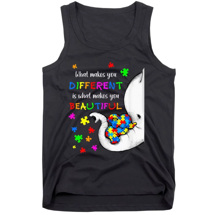 What Makes You Different Elephant Mom Autism Child Awareness Tank Top