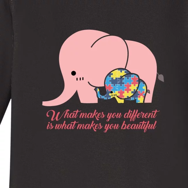 What Makes You Different Elephant Mom Autism Awareness Month Baby Long Sleeve Bodysuit