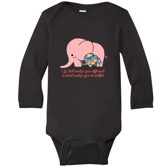 What Makes You Different Elephant Mom Autism Awareness Month Baby Long Sleeve Bodysuit