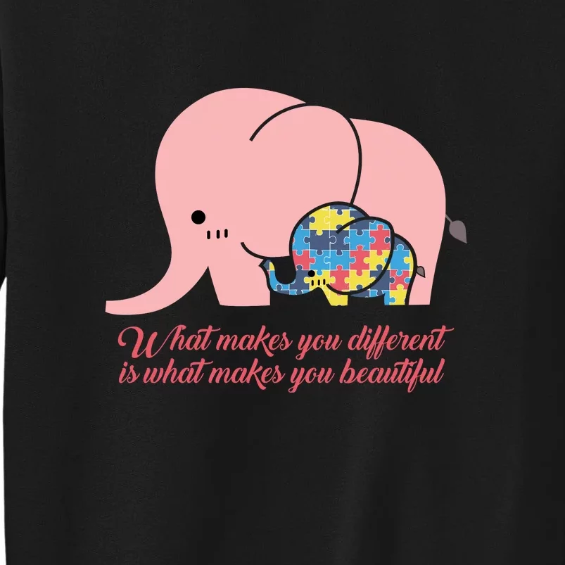 What Makes You Different Elephant Mom Autism Awareness Month Tall Sweatshirt