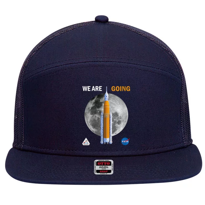 Womens NASA Artemis We Are Going Moon SLS Insignia Meatball 7 Panel Mesh Trucker Snapback Hat