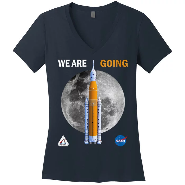 Womens NASA Artemis We Are Going Moon SLS Insignia Meatball Women's V-Neck T-Shirt