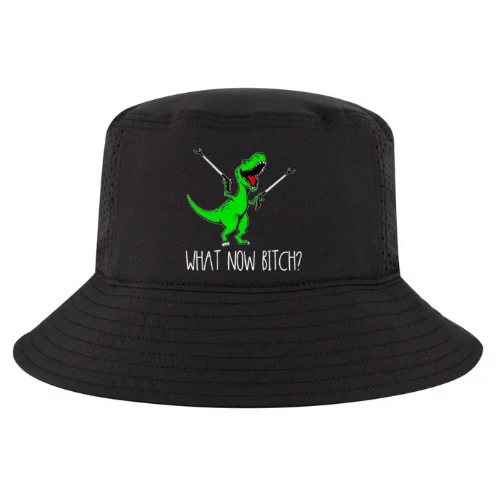 What Now Bitch Funny T Rex Dinosaur Cool Comfort Performance Bucket Hat