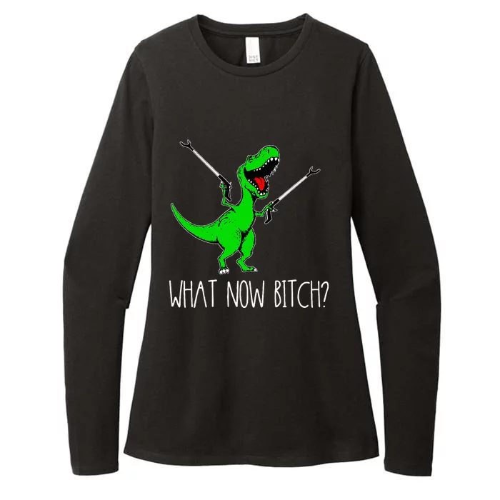 What Now Bitch Funny T Rex Dinosaur Womens CVC Long Sleeve Shirt