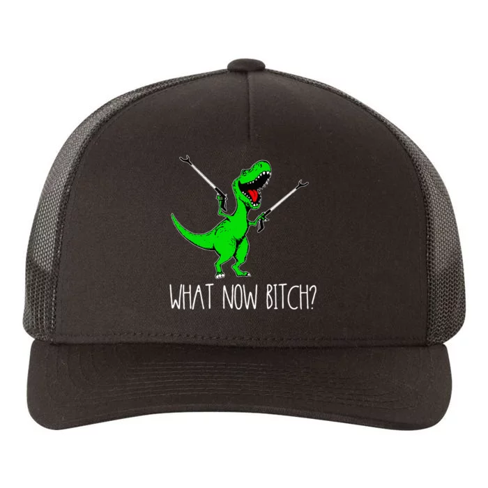 What Now Bitch Funny T Rex Dinosaur Yupoong Adult 5-Panel Trucker Hat