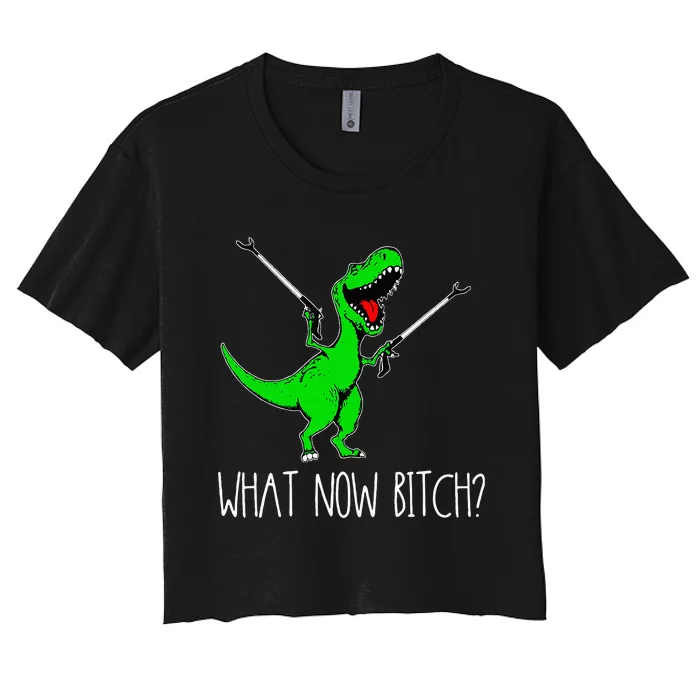 What Now Bitch Funny T Rex Dinosaur Women's Crop Top Tee