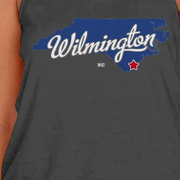 Wilmington North Carolina NC Map Women's Knotted Racerback Tank