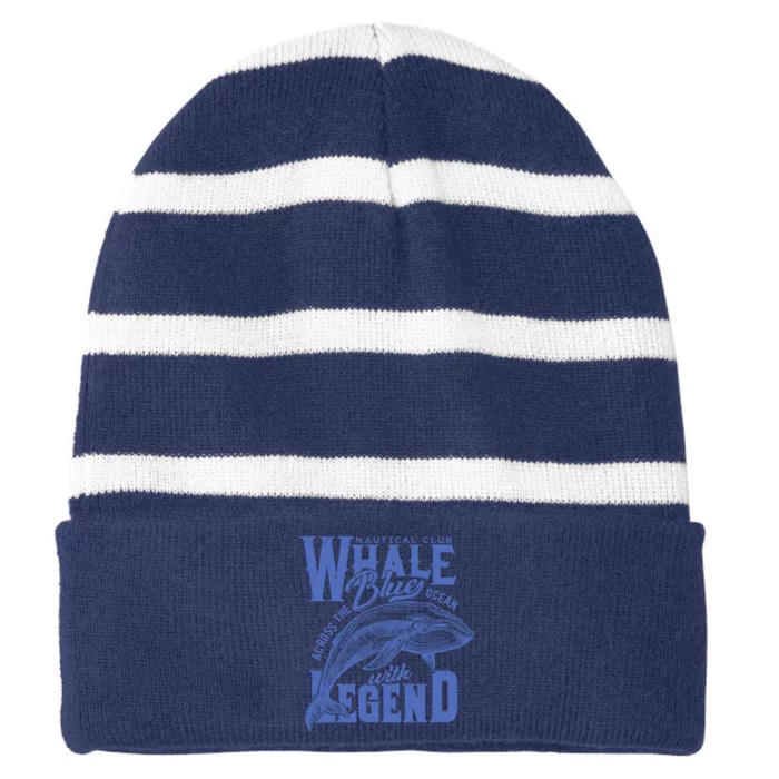 Whale Nautical Club Across The Blue Ocean With Legend Striped Beanie with Solid Band