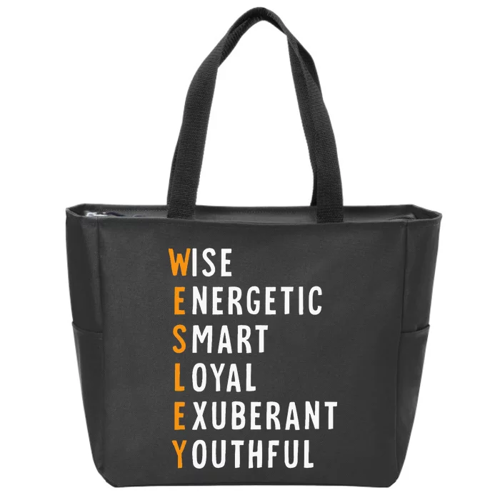 Wesley Name Definition Meaning Funny Birthday Zip Tote Bag