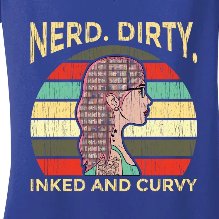 Wo Nerdy Dirty Inked Curvy Books Tattoo Gift Women's V-Neck T-Shirt