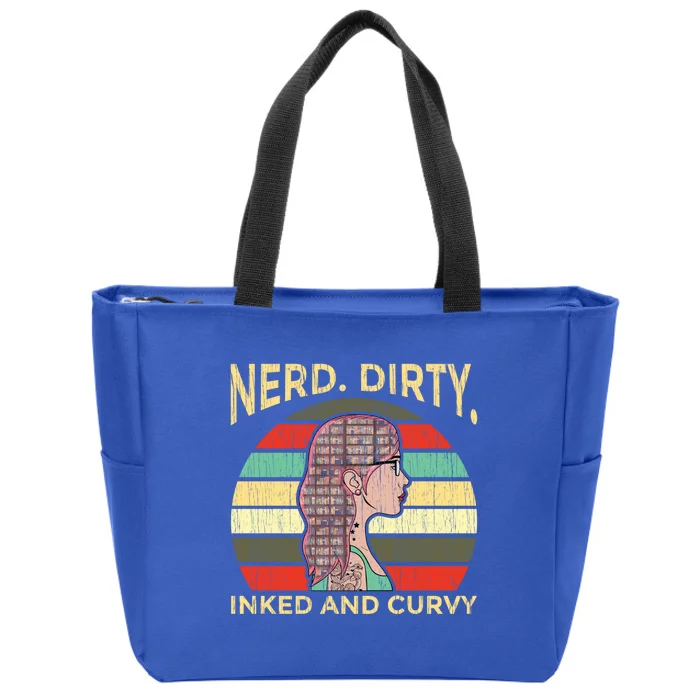 Wo Nerdy Dirty Inked Curvy Books Tattoo Gift Zip Tote Bag