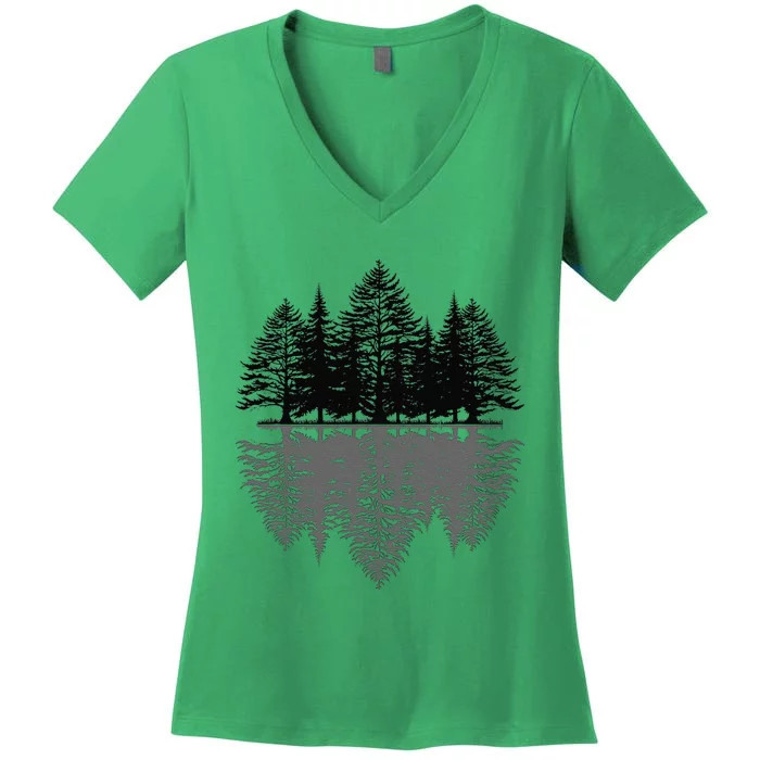 Wildlife Nature Forest Trees Reflection Outdoor Forest Women's V-Neck T-Shirt