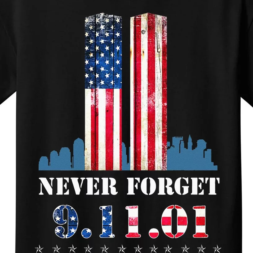 Womens Never Forget Patriotic 911 American Flag Kids T-Shirt