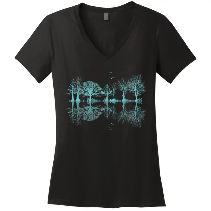 Wildlife Nature Forest Trees Reflection Outdoor Forest Women's V-Neck T-Shirt