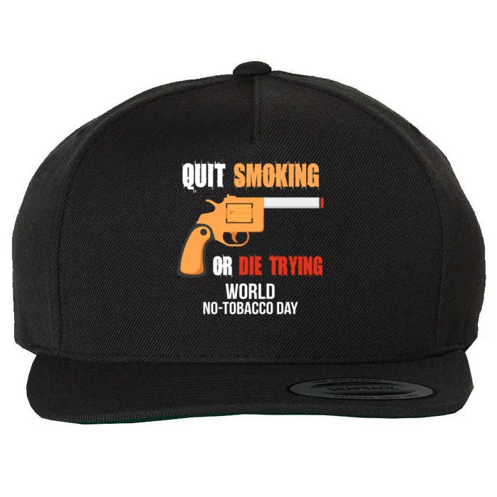 World Nogreat Gifttobacco Day Quit Smoking Or Die Trying Gun Gift Wool Snapback Cap