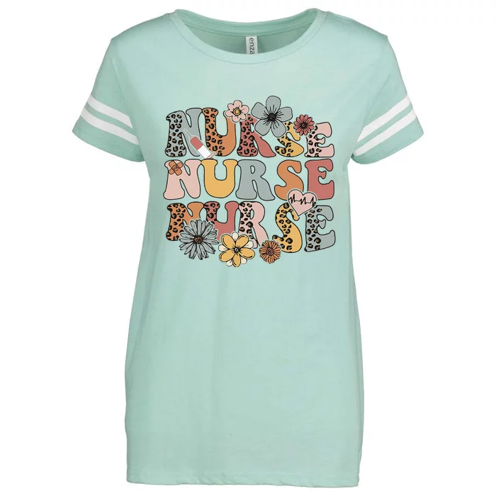 Wildflowers Nurse Groovy Floral Boho Leopard Nurses Day Enza Ladies Jersey Football T-Shirt