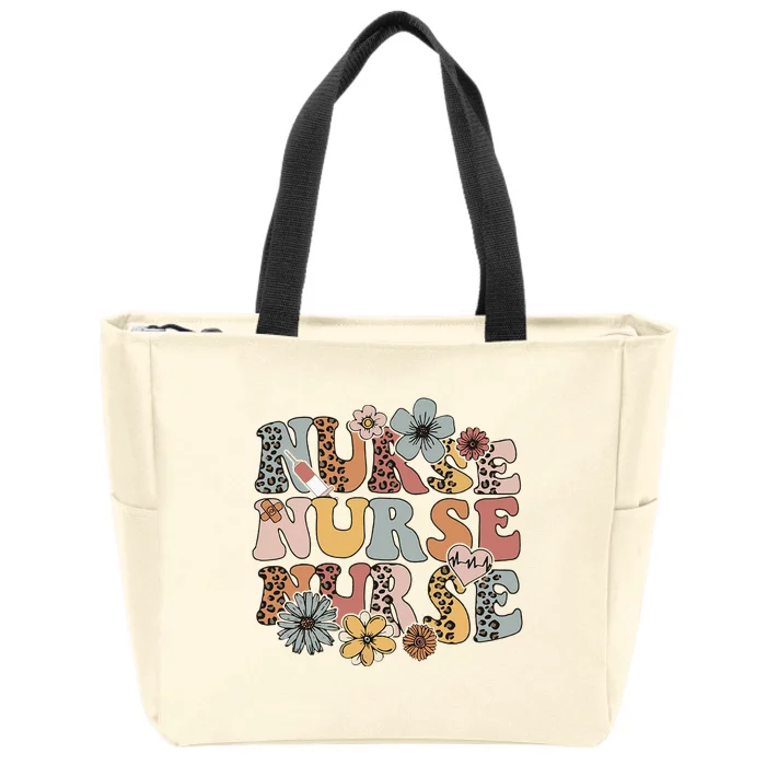 Wildflowers Nurse Groovy Floral Boho Leopard Nurses Day Zip Tote Bag