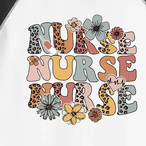 Wildflowers Nurse Groovy Floral Boho Leopard Nurses Day Toddler Fine Jersey T-Shirt