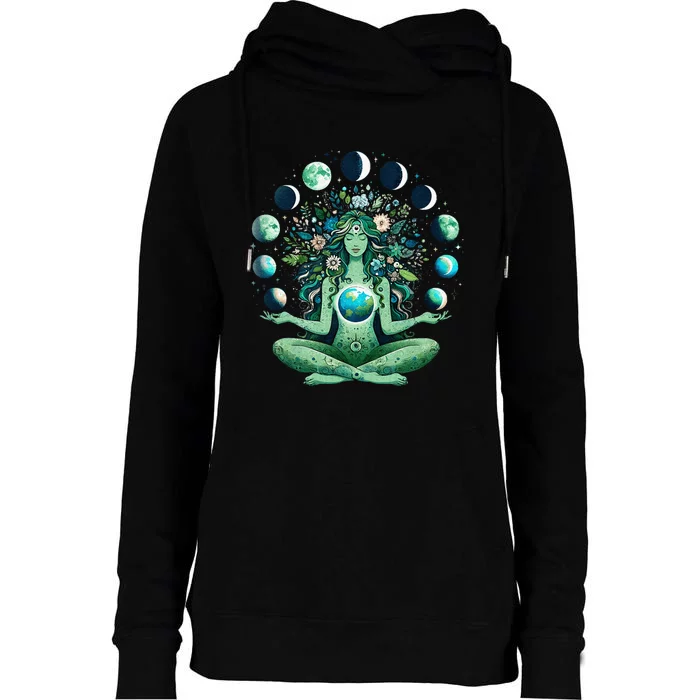 Witchy Nature Goddess Mother Earth Day Moon Womens Funnel Neck Pullover Hood