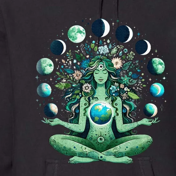 Witchy Nature Goddess Mother Earth Day Moon Premium Hoodie