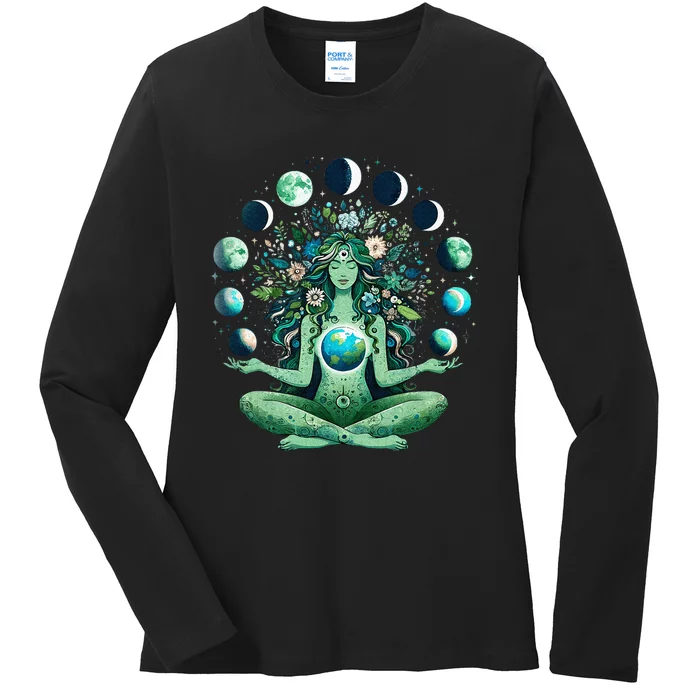 Witchy Nature Goddess Mother Earth Day Moon Ladies Long Sleeve Shirt