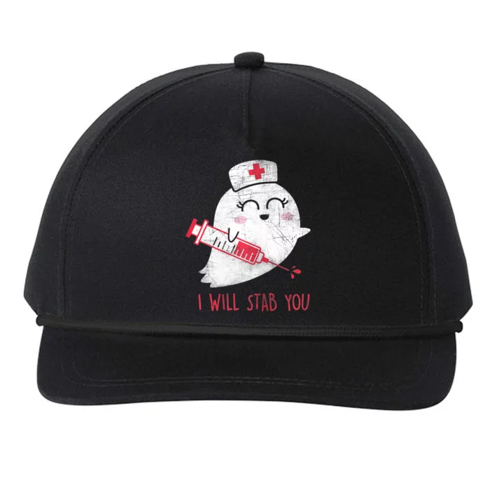 Wo Nurse Ghost I Will Stab You Gift Funny Halloween Cute Gift Snapback Five-Panel Rope Hat