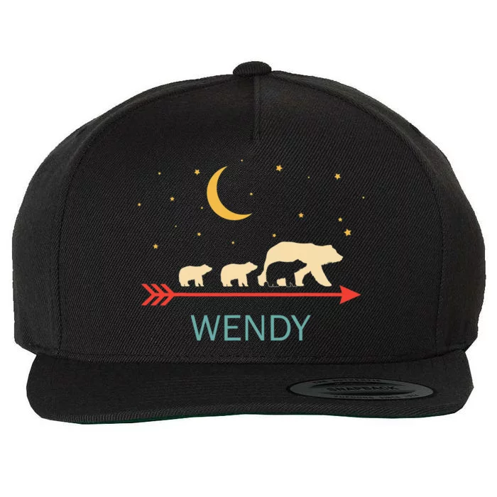 Wendy Name Gift Personalized Mama Bear With 3 Cubs Wool Snapback Cap