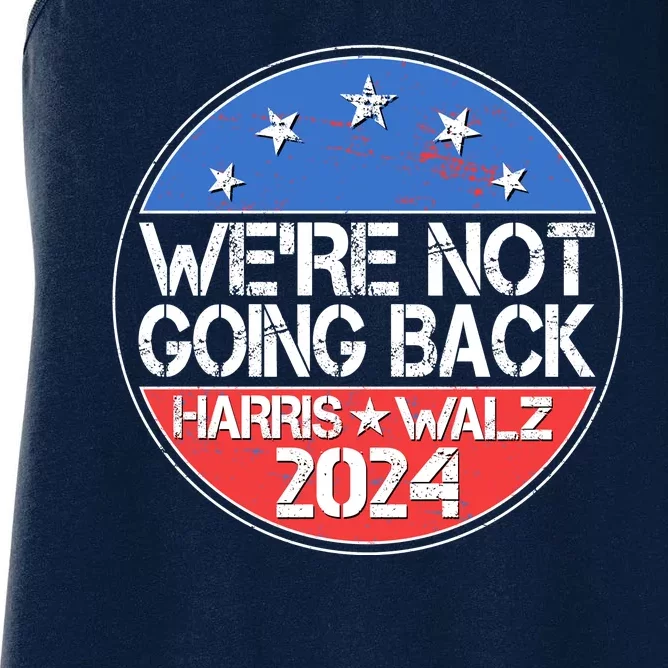 Were Not Going Back Kamala Harris Tim Walz 2024 Emblem Women's Racerback Tank