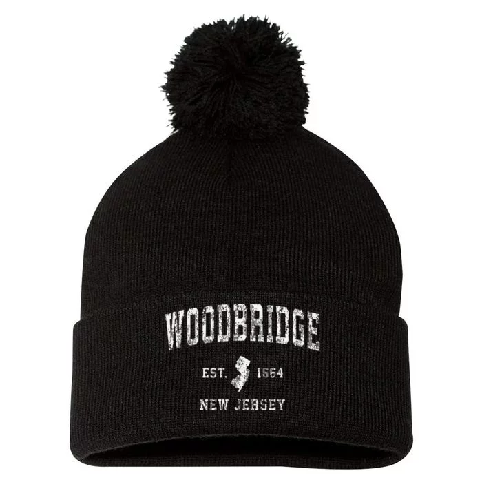 Woodbridge New Jersey Nj Vintage Athletic Sports Pom Pom 12in Knit Beanie