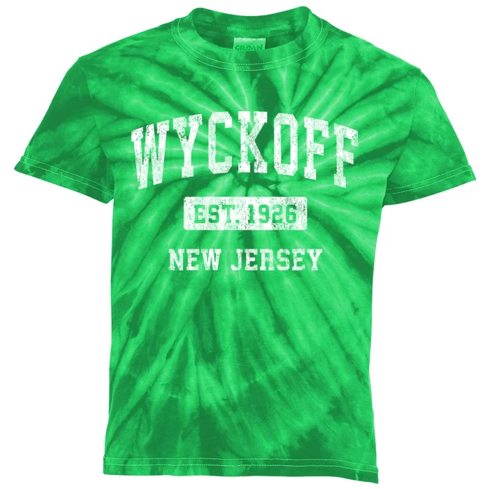 Wyckoff New Jersey Nj Vintage Established Sports Design Black Design Kids Tie-Dye T-Shirt