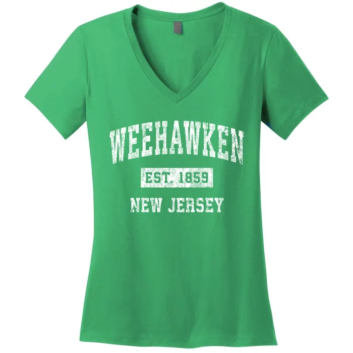 Weehawken New Jersey Nj Vintage Sports Women's V-Neck T-Shirt