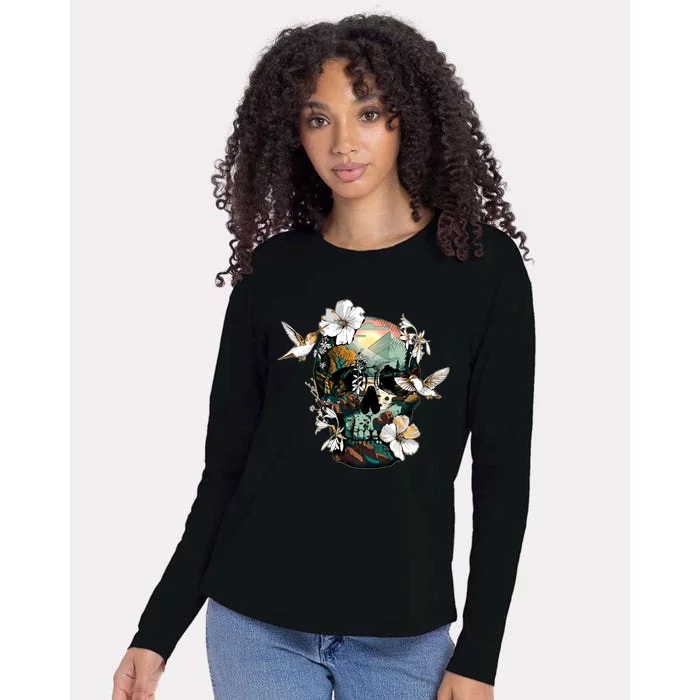 Wilderness Nature Lover Skull Womens Cotton Relaxed Long Sleeve T-Shirt