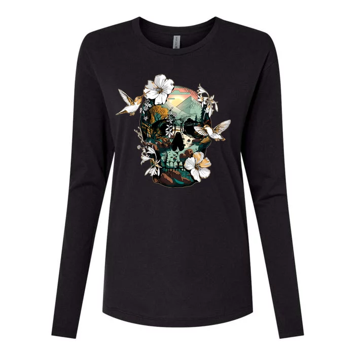 Wilderness Nature Lover Skull Womens Cotton Relaxed Long Sleeve T-Shirt