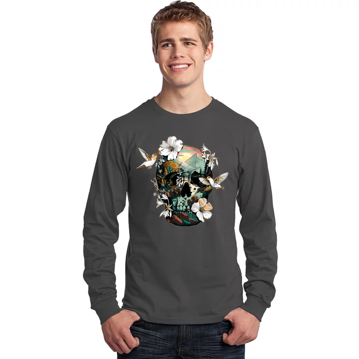 Wilderness Nature Lover Skull Long Sleeve Shirt