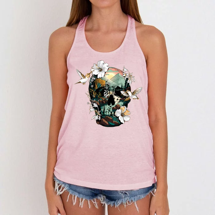 Wilderness Nature Lover Skull Women's Knotted Racerback Tank