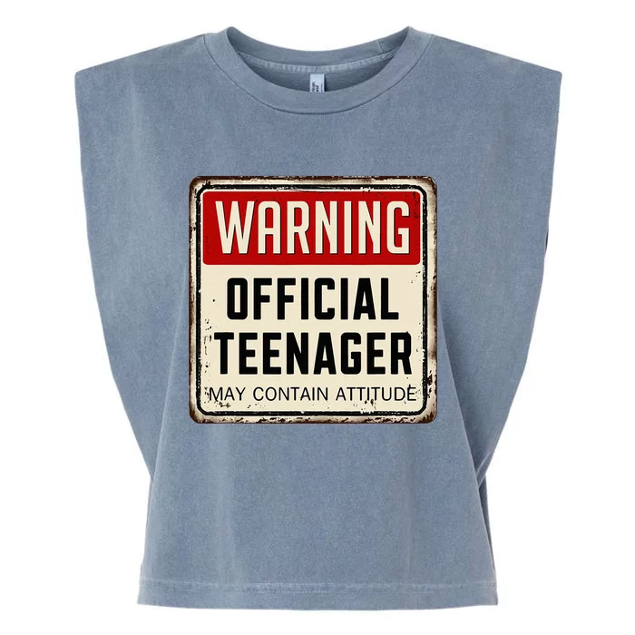 Warning Nager May Contain Attitude 13th Birthday Garment-Dyed Women's Muscle Tee