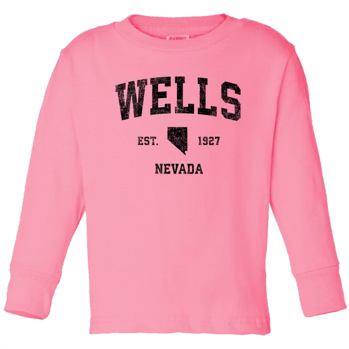 Wells Nevada Nv Vintage Athletic Sports Toddler Long Sleeve Shirt