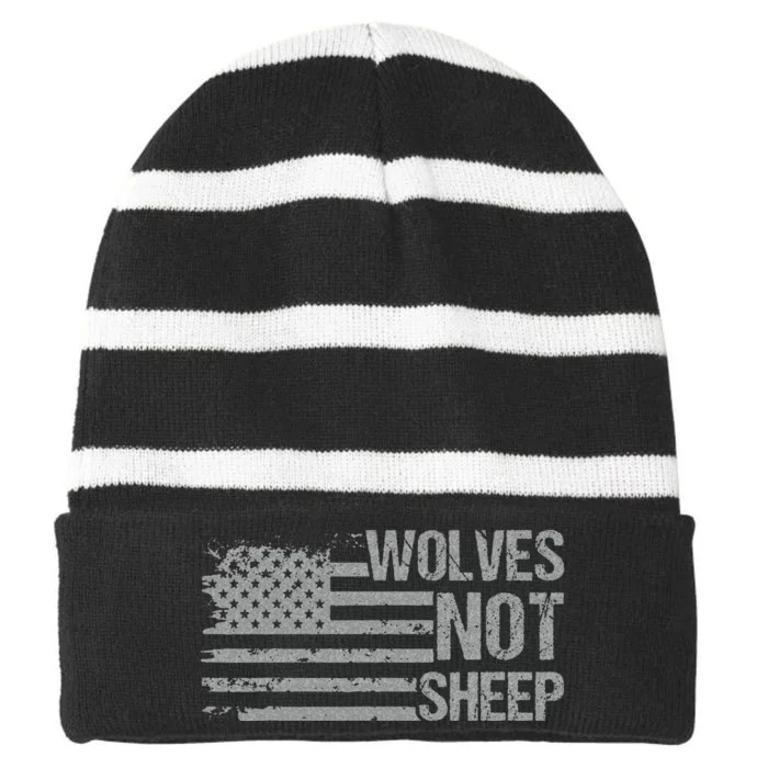 Wolves Not Patriot American Flag Patriotic Women Striped Beanie with Solid Band